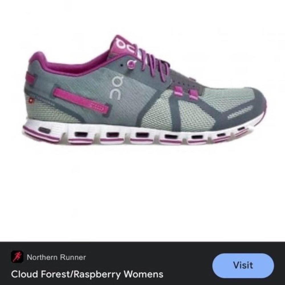 𝅺ON Cloud womans sneakers. Forest/Raspberry colour. Size 9.5. Good Condition.